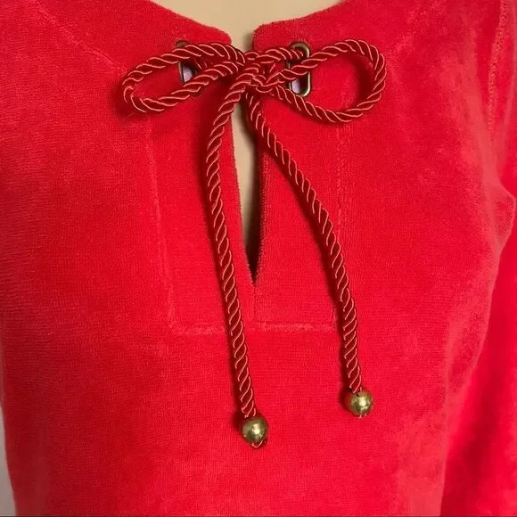 Boston Proper 3/4 Sleeve Red Grommet Terrycloth Tunic Mini Dress Size Small - Picture 6 of 16